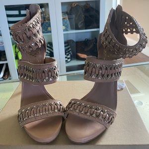 Brown and gold cage sandals